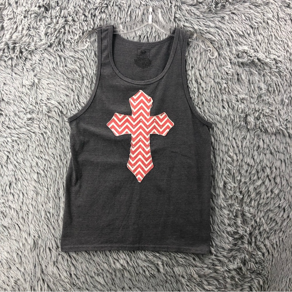 Fruit of the Loom Tank Top Womens Small Denim Striped Cross Embellished Shirt